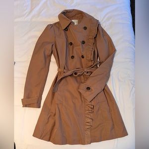 Anthropologie trench coat with ruffle detail